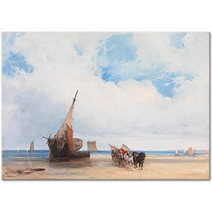 Richard Parkes Bonington Kıyıda Tekneler ve Araba Trouville