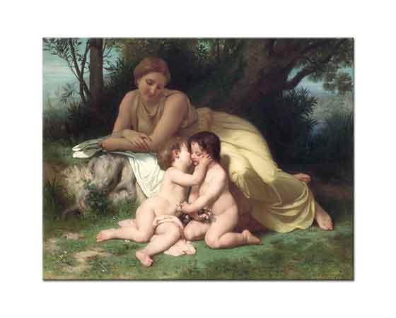 William Adolphe Bouguereau Çocuklarını Sevgiyle Seyreden Anne