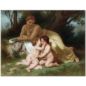 William Adolphe Bouguereau Çocuklarını Sevgiyle Seyreden Anne