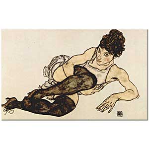 Egon Schiele Yeşil Çorapları ile Oturan kadın